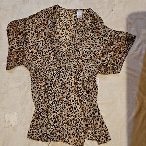 Time and Tru Brown Cream Wrap Asymmetrical Swim Coverup